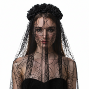 Black Rose Headband with Cobweb