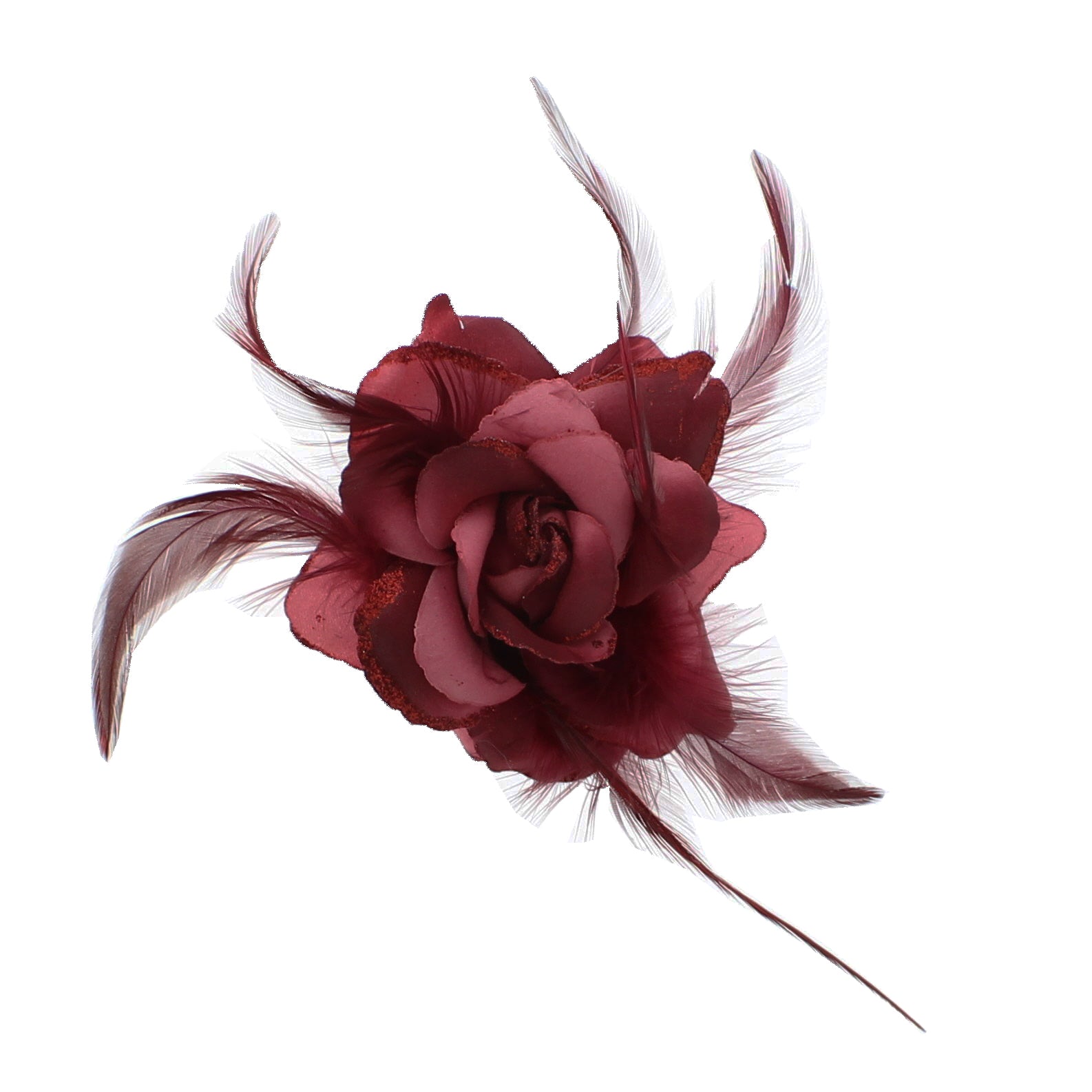 Glitter Rose with Feathers on Concord Clip