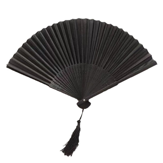 Black Bamboo Hand Fan with Tassel