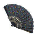 Plastic Black Gold Floral Sequined Hand Fan