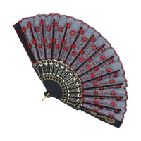 Plastic Black Gold Floral Sequined Hand Fan