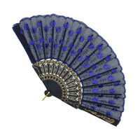 Plastic Black Gold Floral Sequined Hand Fan