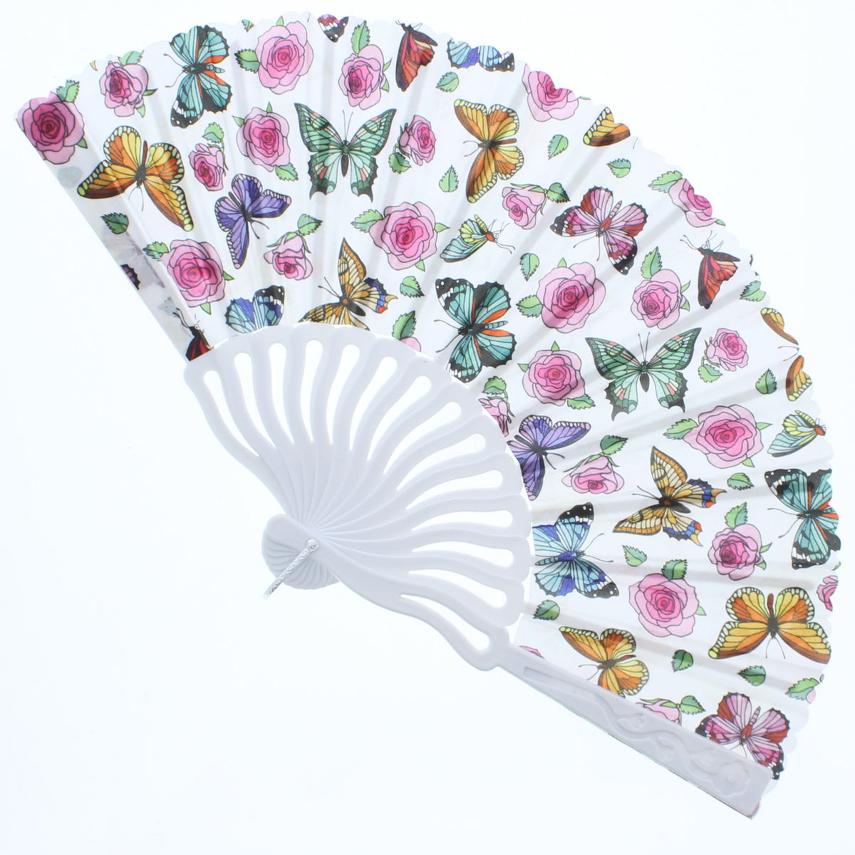 Plastic Rose Butterfly Print Hand Fan