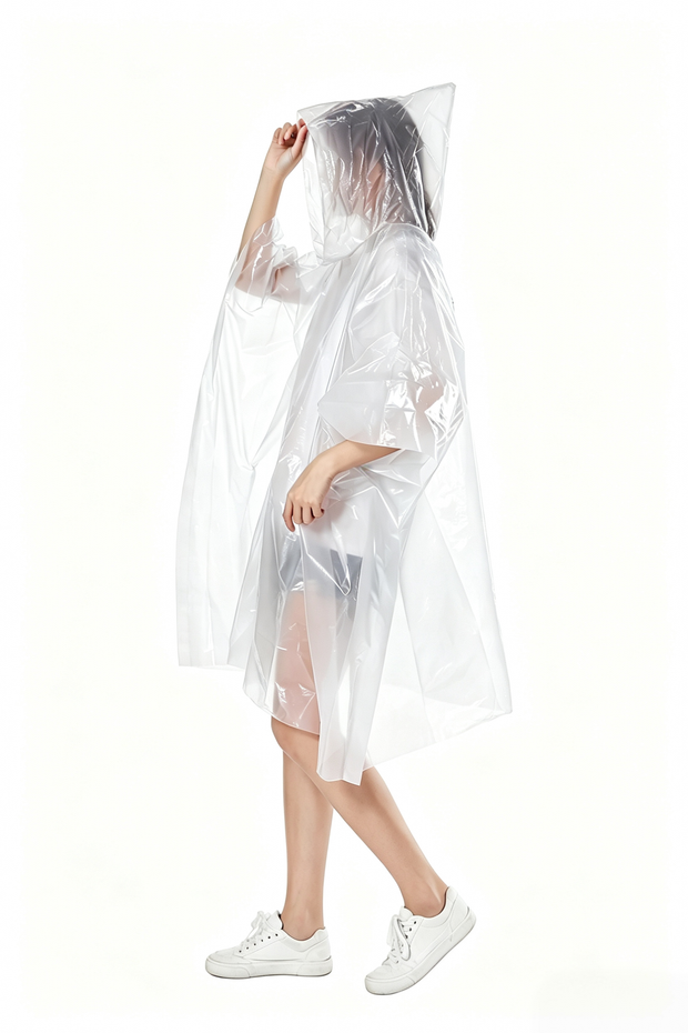 Clear Hooded Rain Disposable Emergency Poncho
