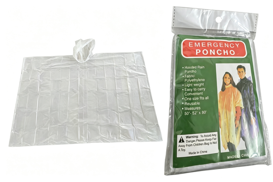 Clear Hooded Rain Disposable Emergency Poncho