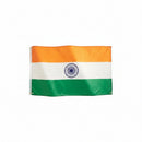 An India flag with brass eyelets, featuring vertical stripes of orange, white, and green with the national emblem in white on the orange stripe.