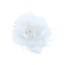 Fabric White Rose Glitter Feather Hair Clip Barrette