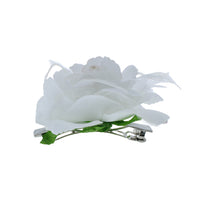 Fabric White Rose Glitter Feather Hair Clip Barrette