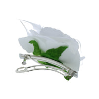 Fabric White Rose Glitter Feather Hair Clip Barrette