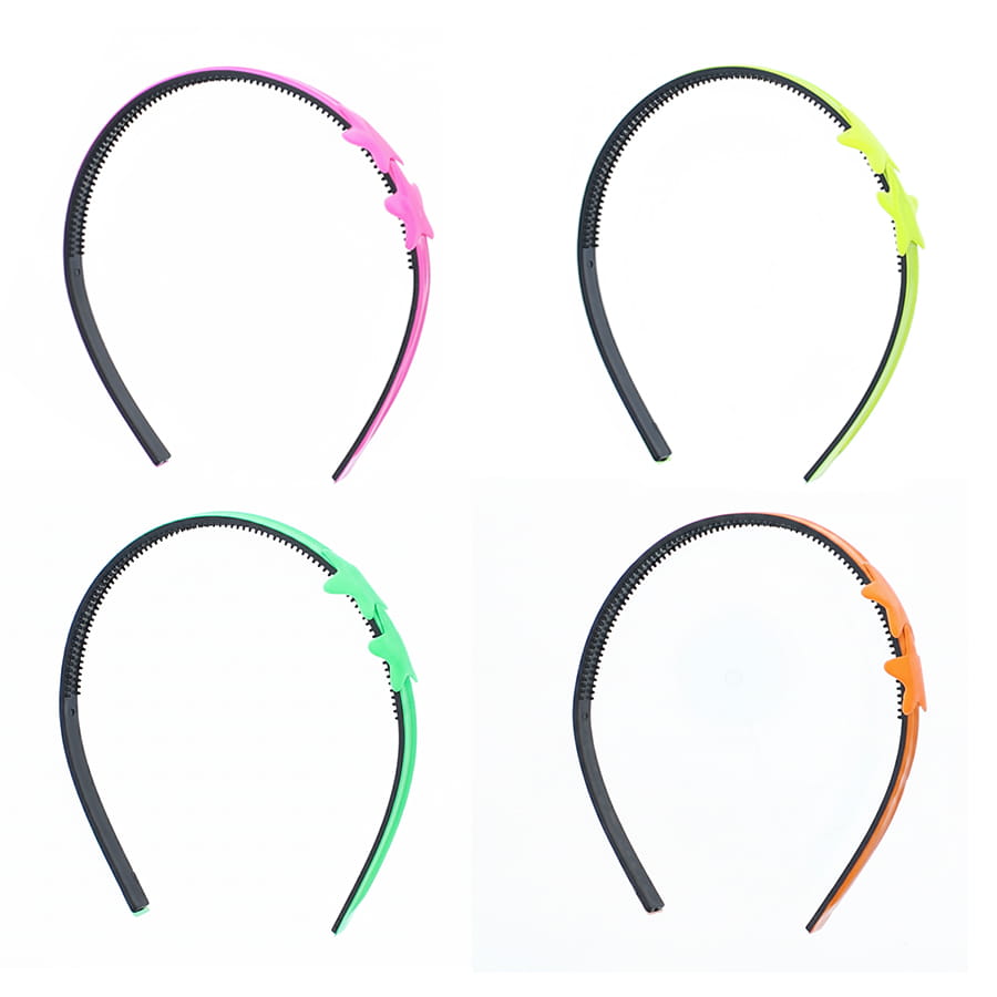 10mm Assorted Neon UV Plastic Headbands with 2 Stars