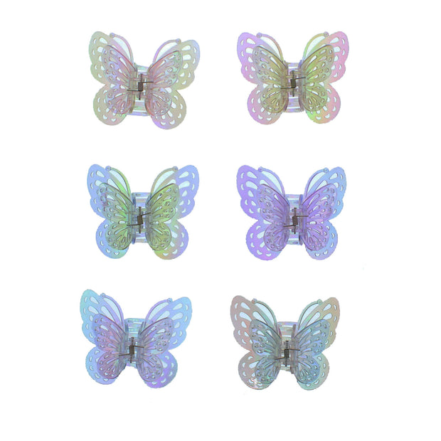Assorted Pastel AB Iridescent Butterfly Design Hair Claws Clips