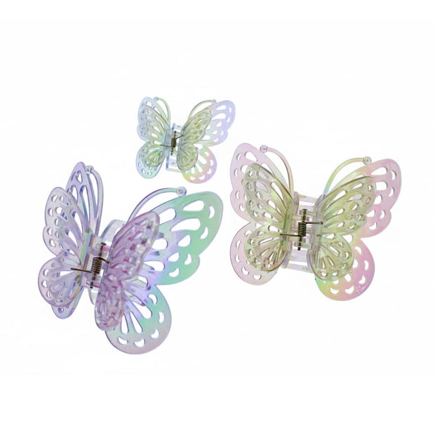 Assorted Pastel AB Iridescent Butterfly Design Hair Claws Clips