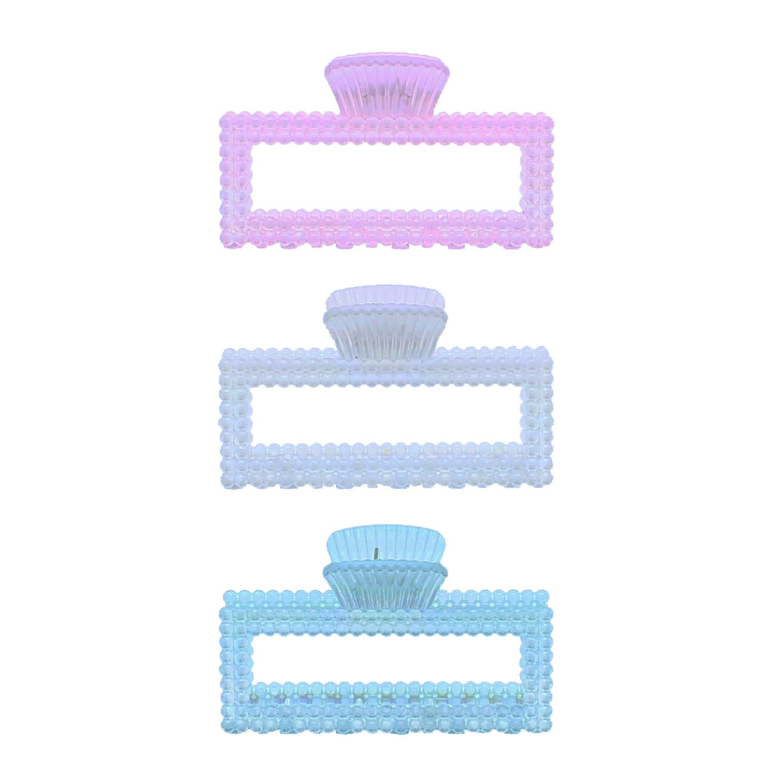 9cm Assorted Pastel Beaded Rectangular Hollow Hair Claw Clips