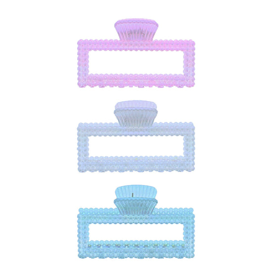 9cm Assorted Pastel Beaded Rectangular Hollow Hair Claw Clips