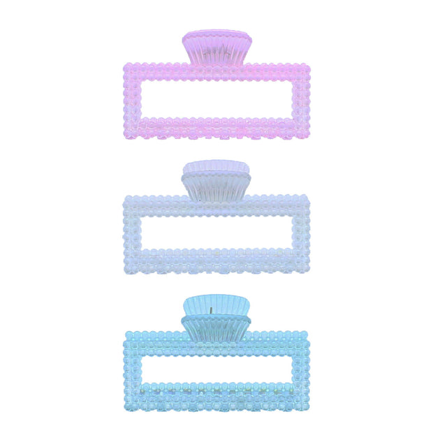 9cm Assorted Pastel Beaded Rectangular Hollow Hair Claw Clips