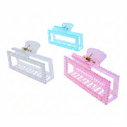 9cm Assorted Pastel Beaded Rectangular Hollow Hair Claw Clips
