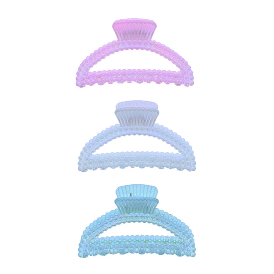 9cm Assorted Pastel Beaded Curved Arch Cross Hair Claw Clips
