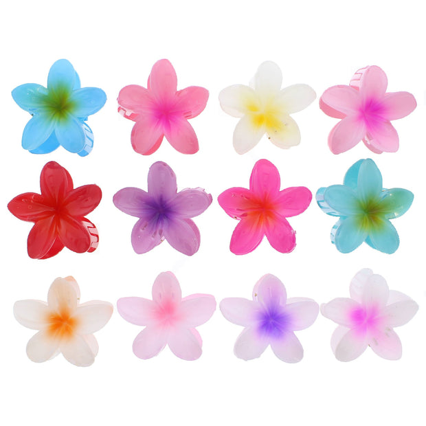 8cm Assorted Shiny Double Sided Hawaiian Flower Hair Clamps