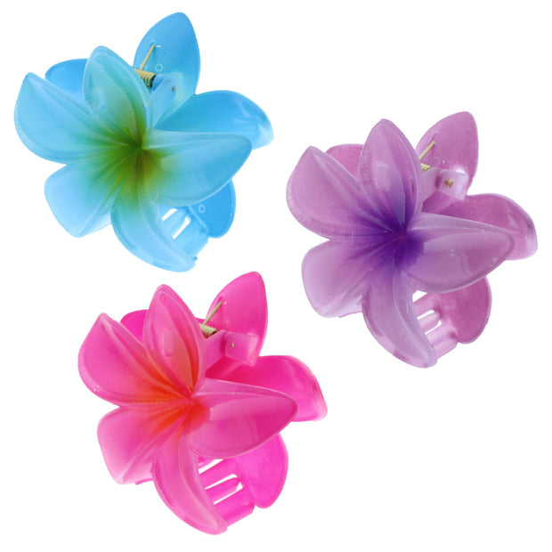 8cm Assorted Shiny Double Sided Hawaiian Flower Hair Clamps