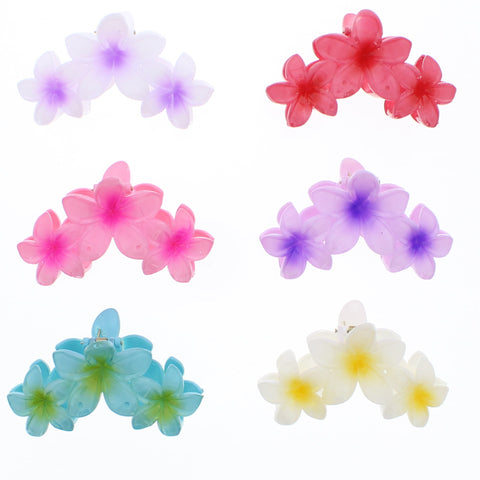 11cm Assorted Shiny Double Sided Hawaiian Triple Flower Hair Clamps