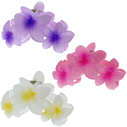 11cm Assorted Shiny Double Sided Hawaiian Triple Flower Hair Clamps