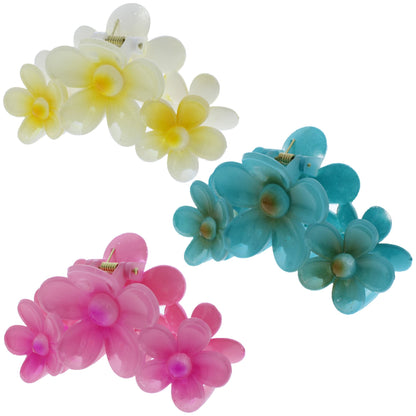 11cm Assorted Shiny Double Sided Daisy Triple Flower Hair Clamps