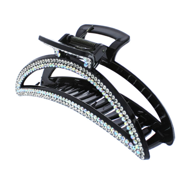 12cm Curved Moon Crescent Rhinestone Crystal Stone Hair Claw Clips
