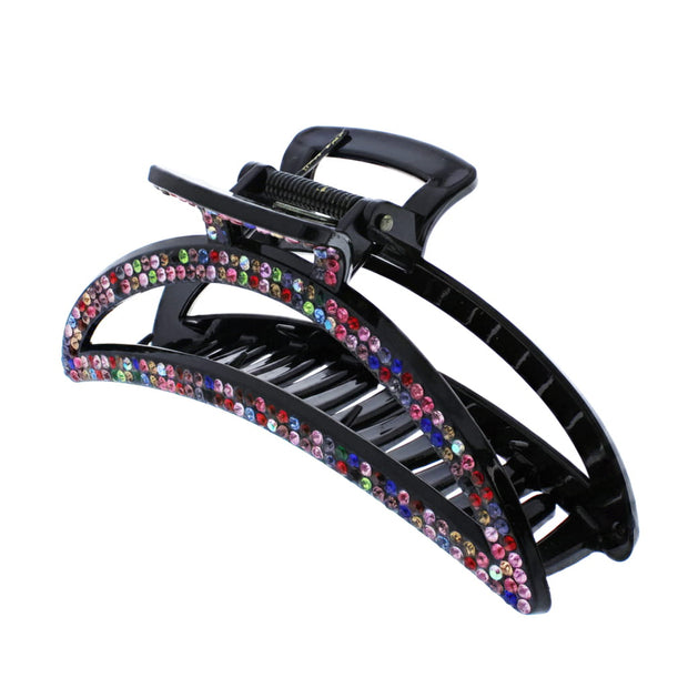 12cm Curved Moon Crescent Rhinestone Crystal Stone Hair Claw Clips