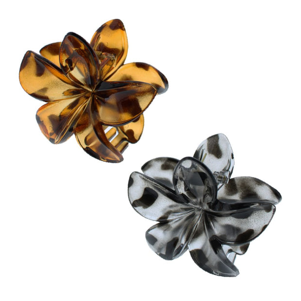 8cm Black Shaded & Tortoiseshell Shiny Double Sided Hawaiian Flower Hair Clamps