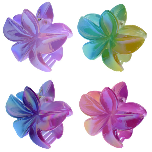 8cm Multi Tone Shiny Double Sided Hawaiian Flower Hair Clamps