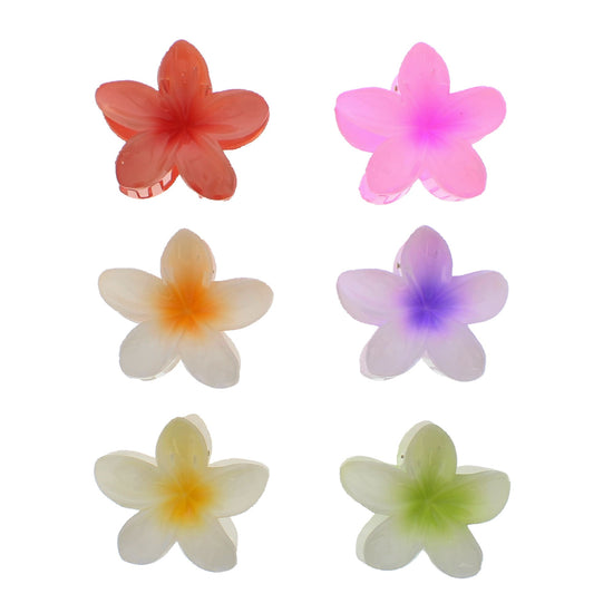 8cm White Tone Shiny Double Sided Hawaiian Flower Hair Clips