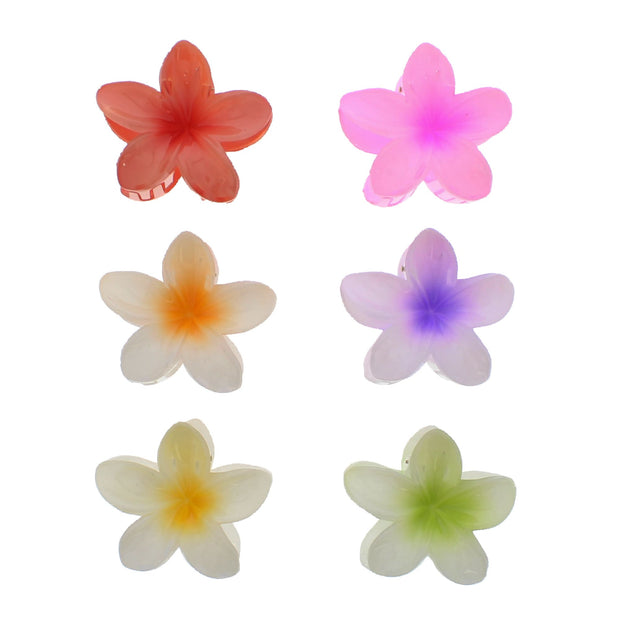 8cm White Tone Shiny Double Sided Hawaiian Flower Hair Clamps