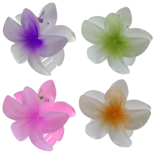8cm White Tone Shiny Double Sided Hawaiian Flower Hair Clips