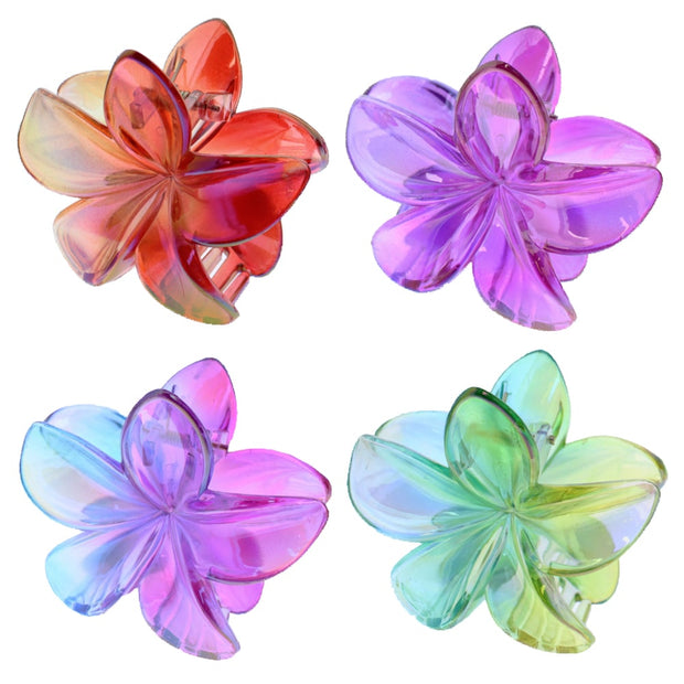 8cm Two Tone Translucent Shiny Double Sided Hawaiian Flower Hair Clamps