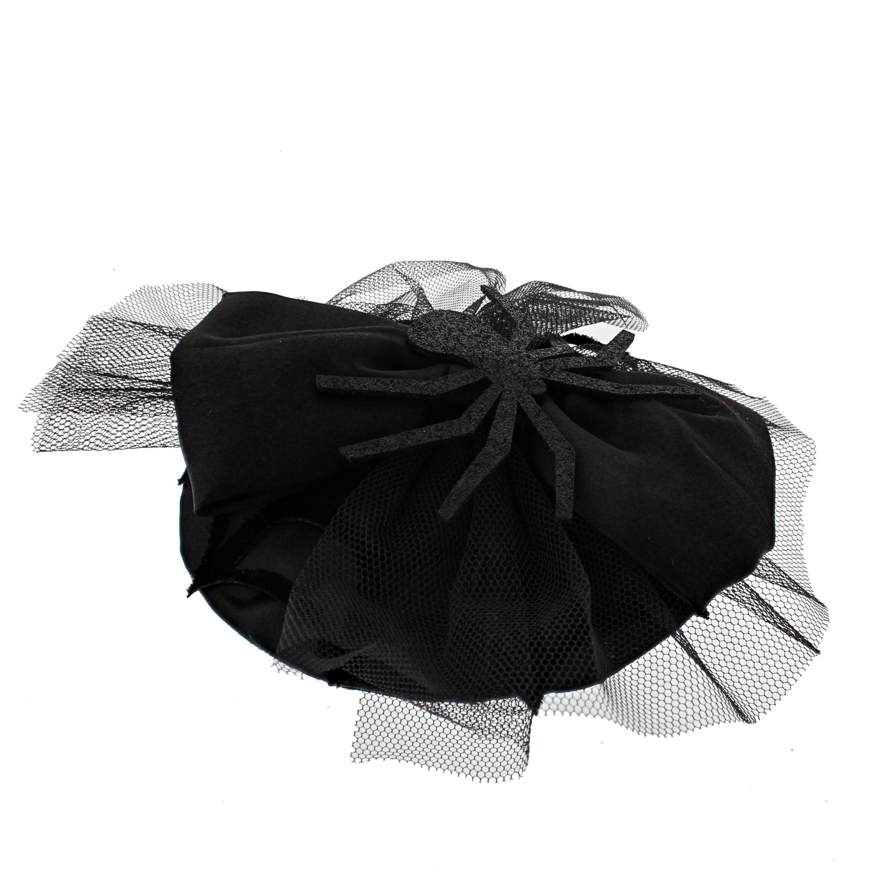 Glitter Spider Fascinator with Lace & Satin Bow