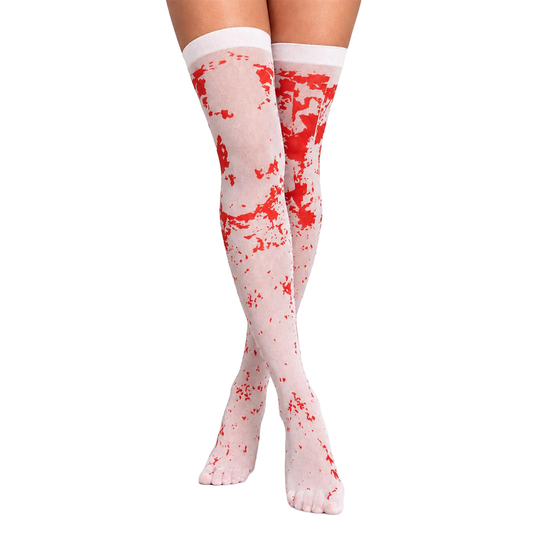 White Blood Splatter Thigh High Stockings