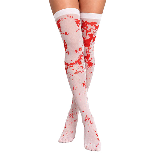 White Blood Splatter Thigh High Stockings