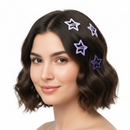 Six star-shaped hair claw clips arranged in a grid on a plain white background, featuring a color gradient from light lavender to dark purple.