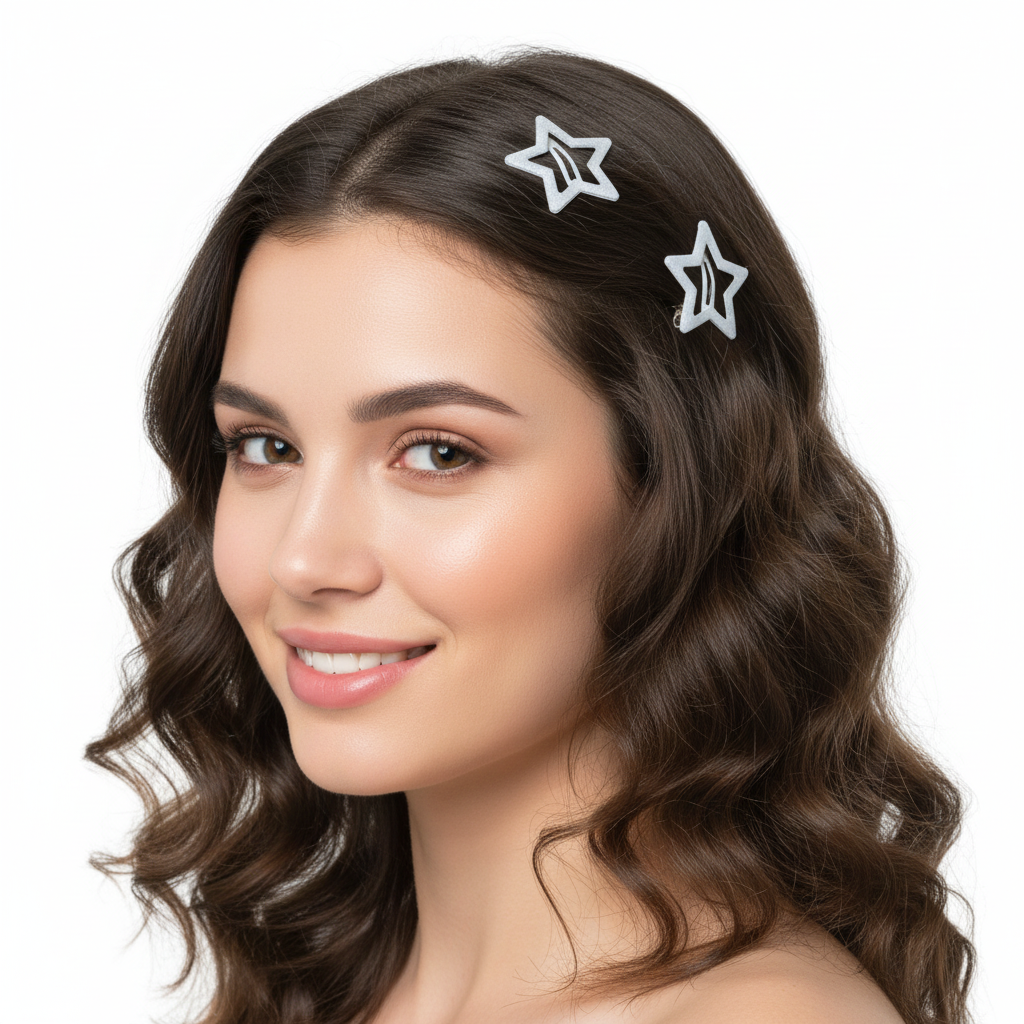 Six silver metal star-shaped hair claw clips arranged in a grid on a plain white background.