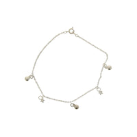 Assorted Stone Silver Star & Ball Chain Anklet