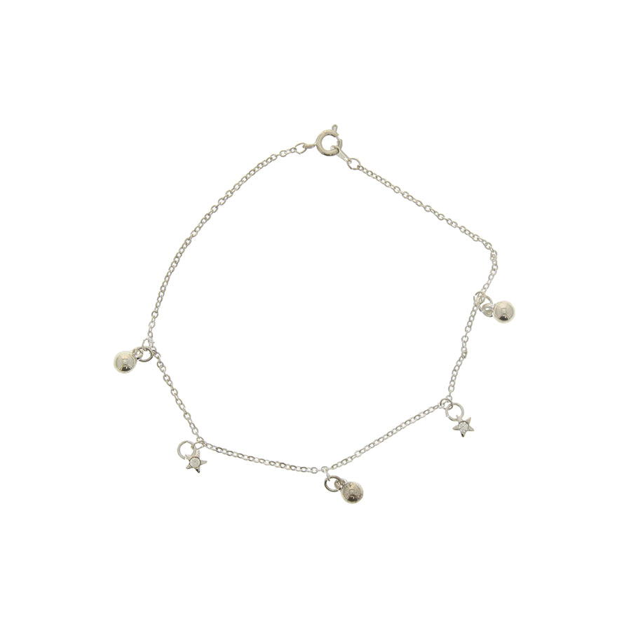 Assorted Stone Silver Star & Ball Chain Anklet