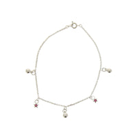 Assorted Stone Silver Star & Ball Chain Anklet