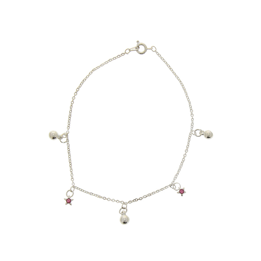 Assorted Stone Silver Star & Ball Chain Anklet