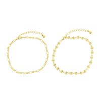 Set of 2 Gold Figaro Chain & Butterfly Anklets