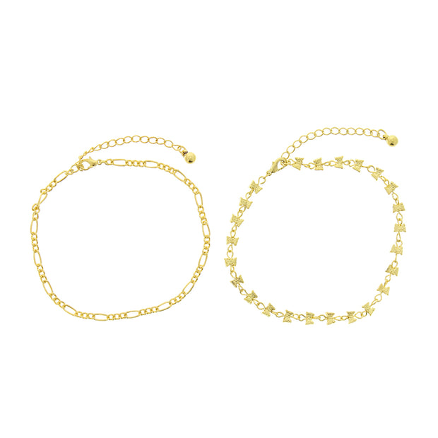 Set of 2 Gold Figaro Chain & Butterfly Anklets