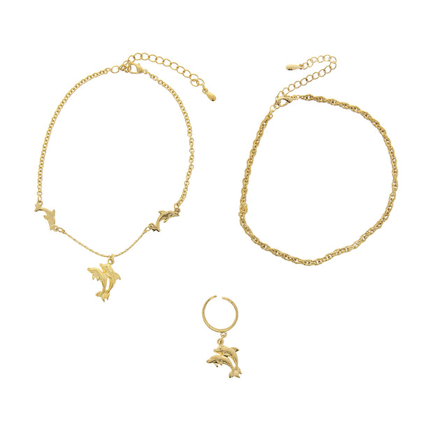 Set of 2 Dolphin & Plain Anklets