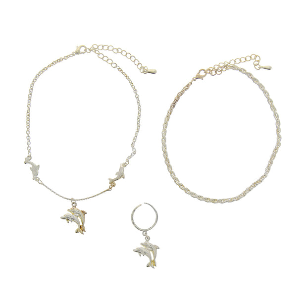 Set of 2 Dolphin & Plain Anklets