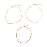 Set of 3 Gold Rope Figaro Chain Anklets