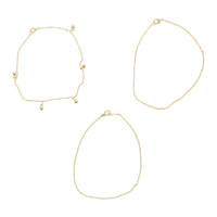 Set of 3 Beaded & Plain Anklets