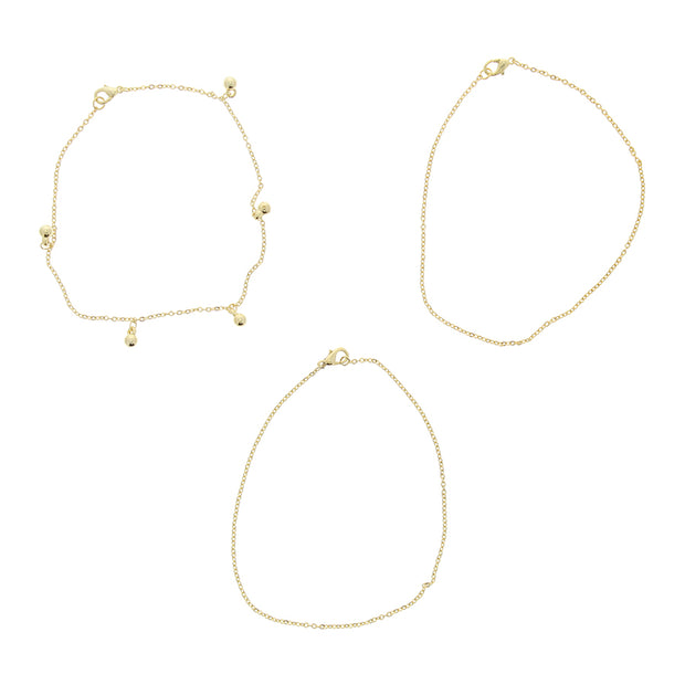 Set of 3 Beaded & Plain Anklets